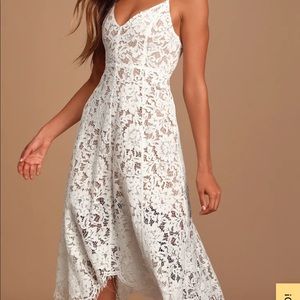 Lulus One Wish Lace White Midi Dress
